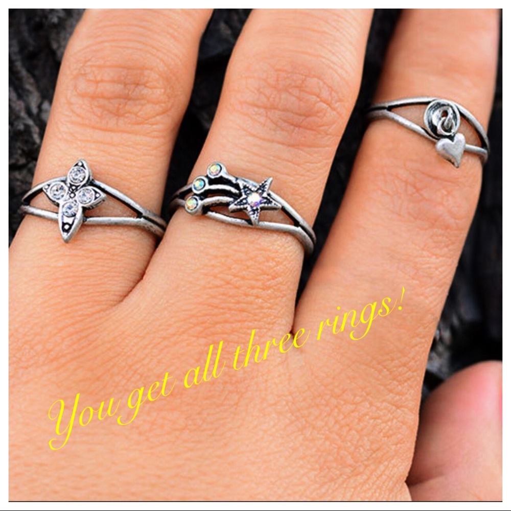 Three Celebration Rings in Ant.Silver & Crystals-Boutique